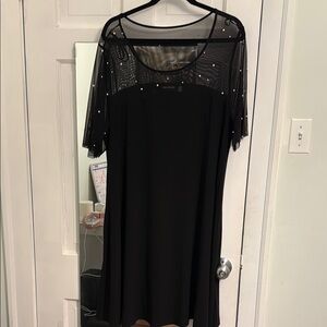 Nina Leonard Black Sheath Dress with Sequin Embellishments and 3/4 Sleeves